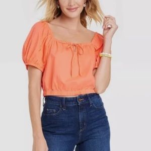 Peasant Short Sleeve Cropped Top
